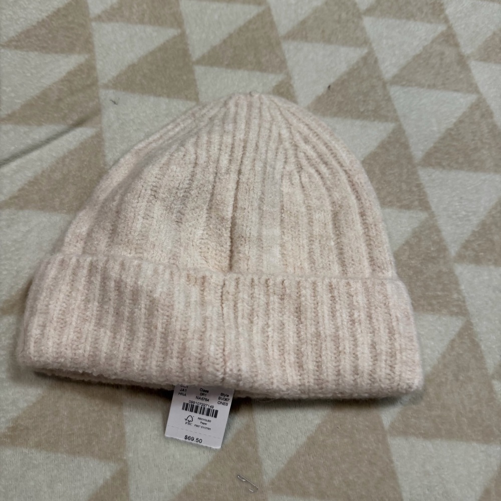 J crew beanie in Supersoft yarn ribbed heather natural